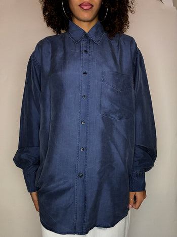 Chemise en soie bleu gris M vintage