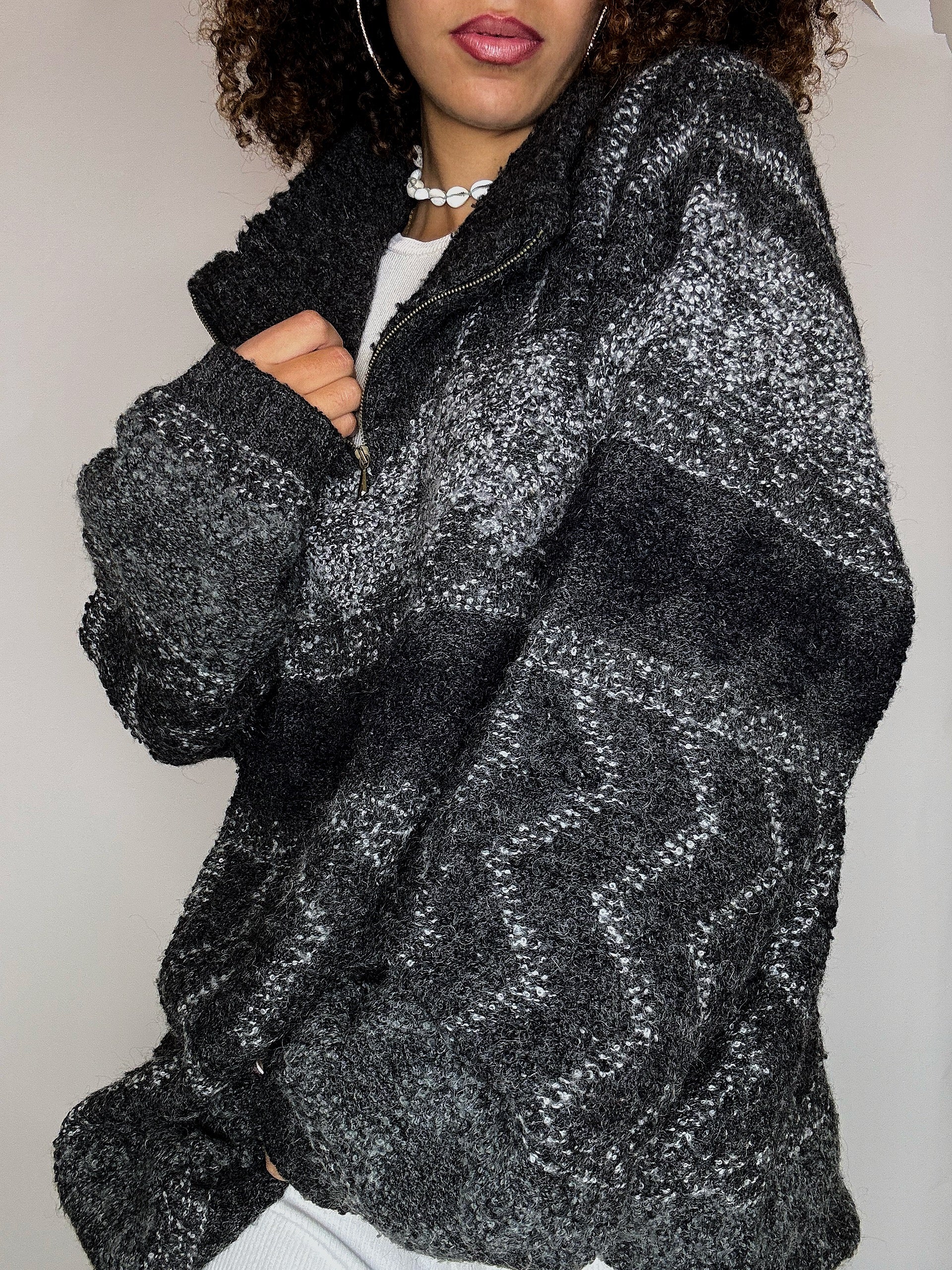 Pull cosy en maille gris XL vintage