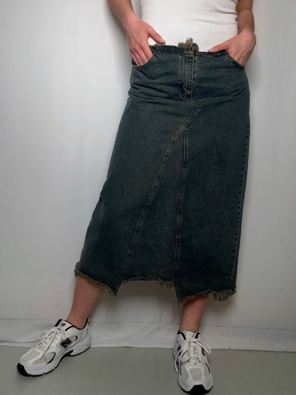 Langer Vintage-Jeansrock Größe M