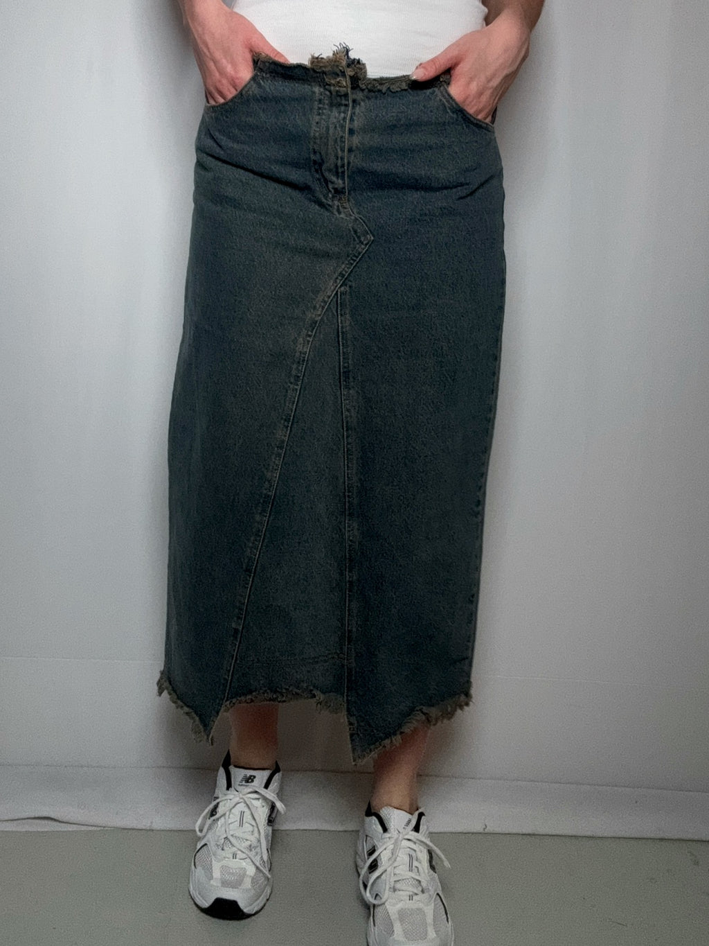 Langer Vintage-Jeansrock Größe M