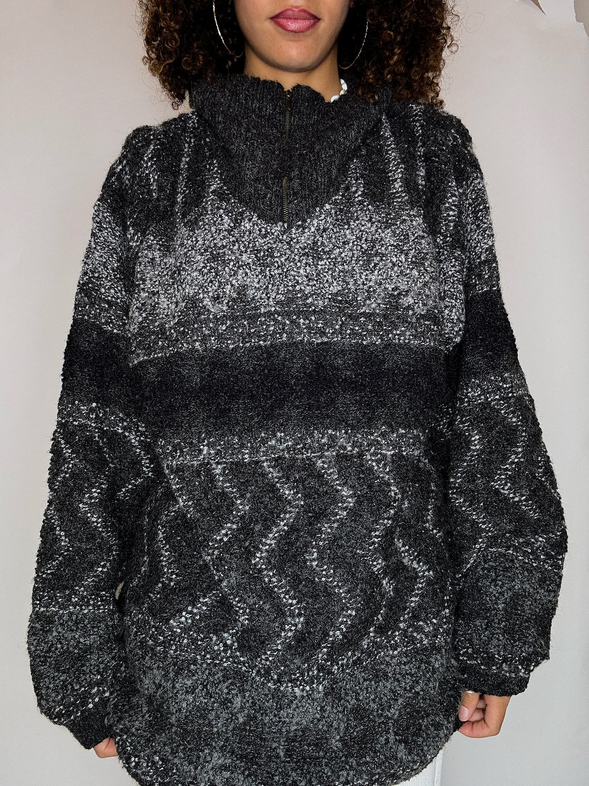 Pull cosy en maille gris XL vintage