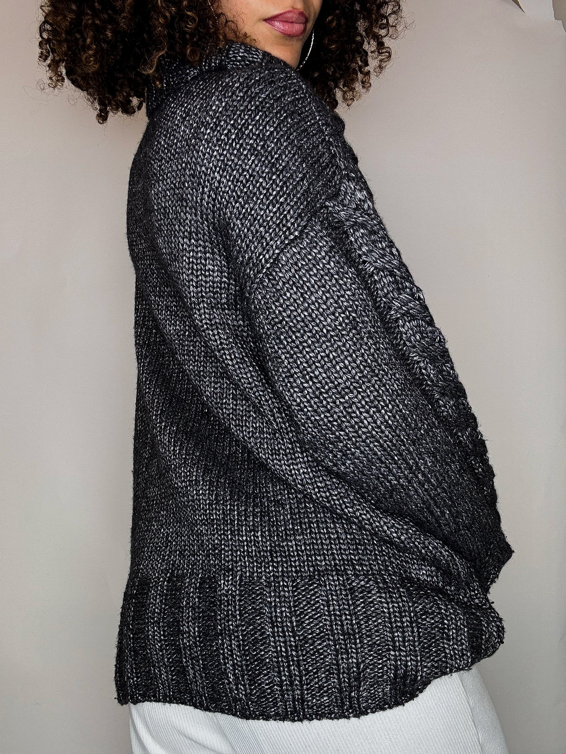 Pull col roulé en maille gris XL vintage