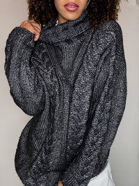 Pull col roulé en maille gris XL vintage