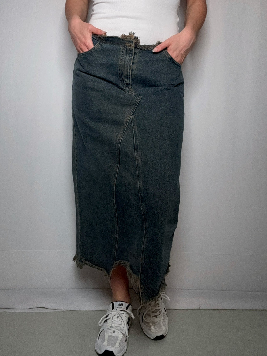 Langer Vintage-Jeansrock Größe M