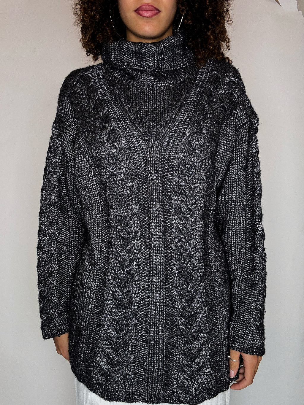 Pull col roulé en maille gris XL vintage