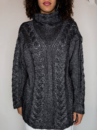 Pull col roulé en maille gris XL vintage