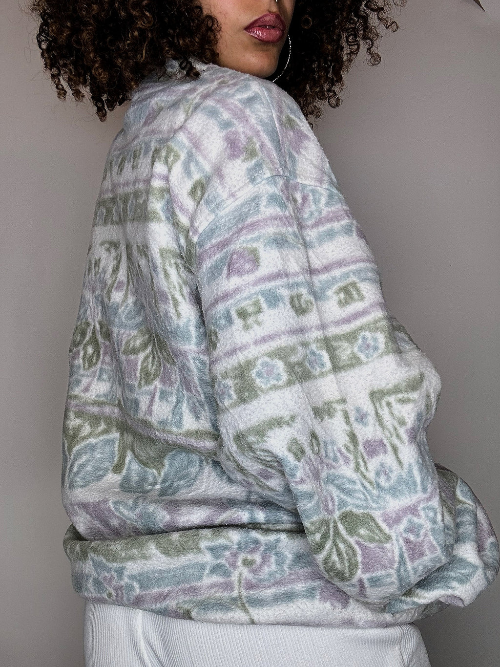 Vintage XL weißes Fleece mit Reißverschluss