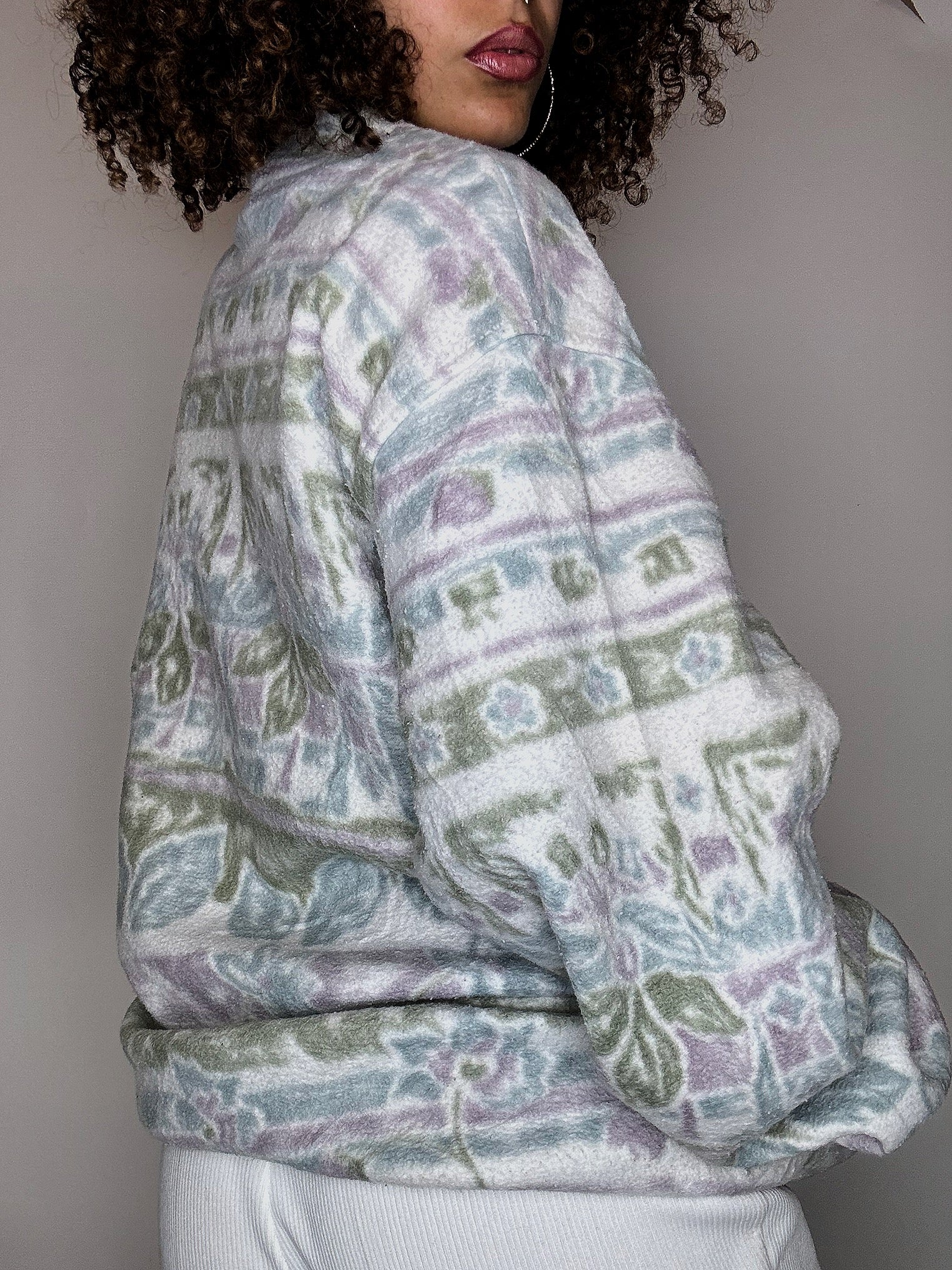 Vintage XL weißes Fleece mit Reißverschluss