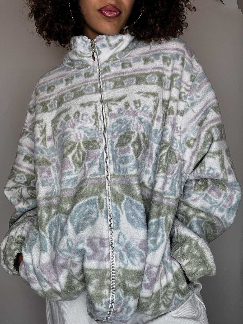 Vintage XL weißes Fleece mit Reißverschluss