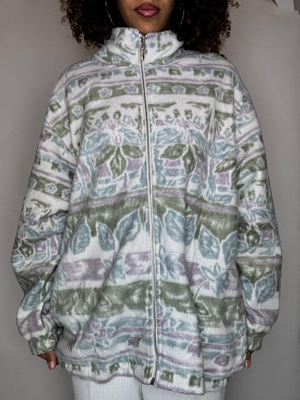 Vintage XL weißes Fleece mit Reißverschluss