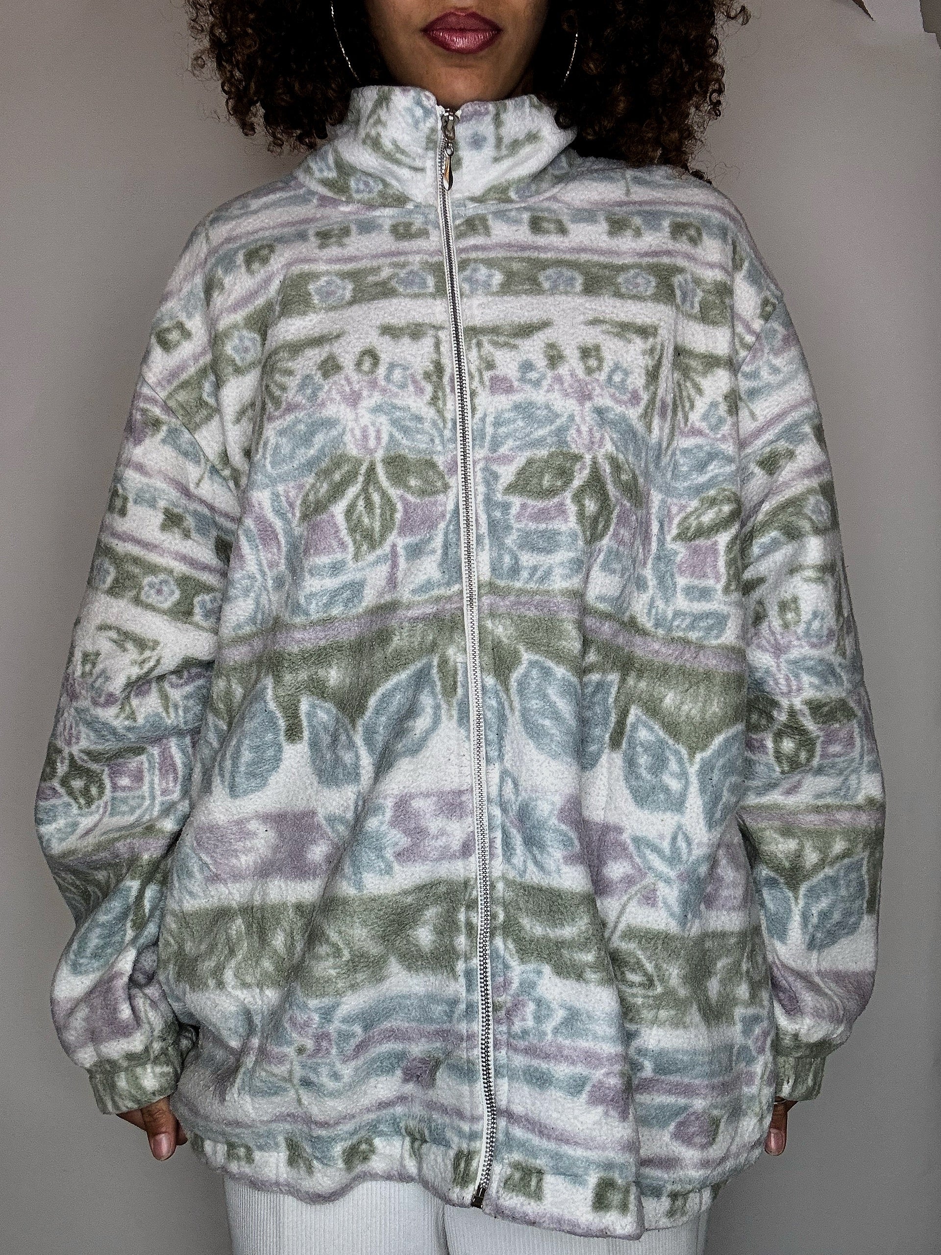 Vintage XL weißes Fleece mit Reißverschluss