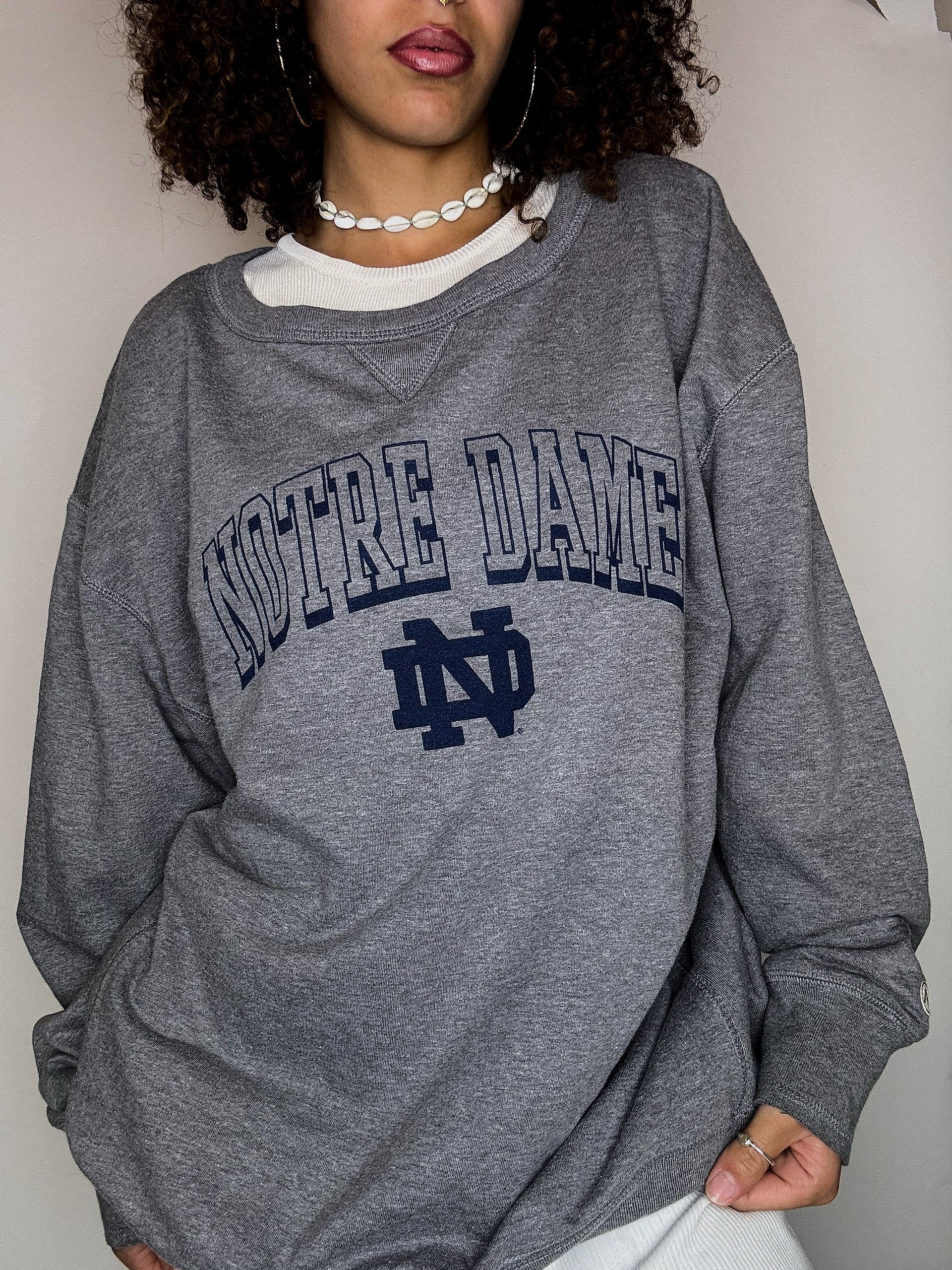 Grey round-neck Notre Dame sweatshirt XL vintage