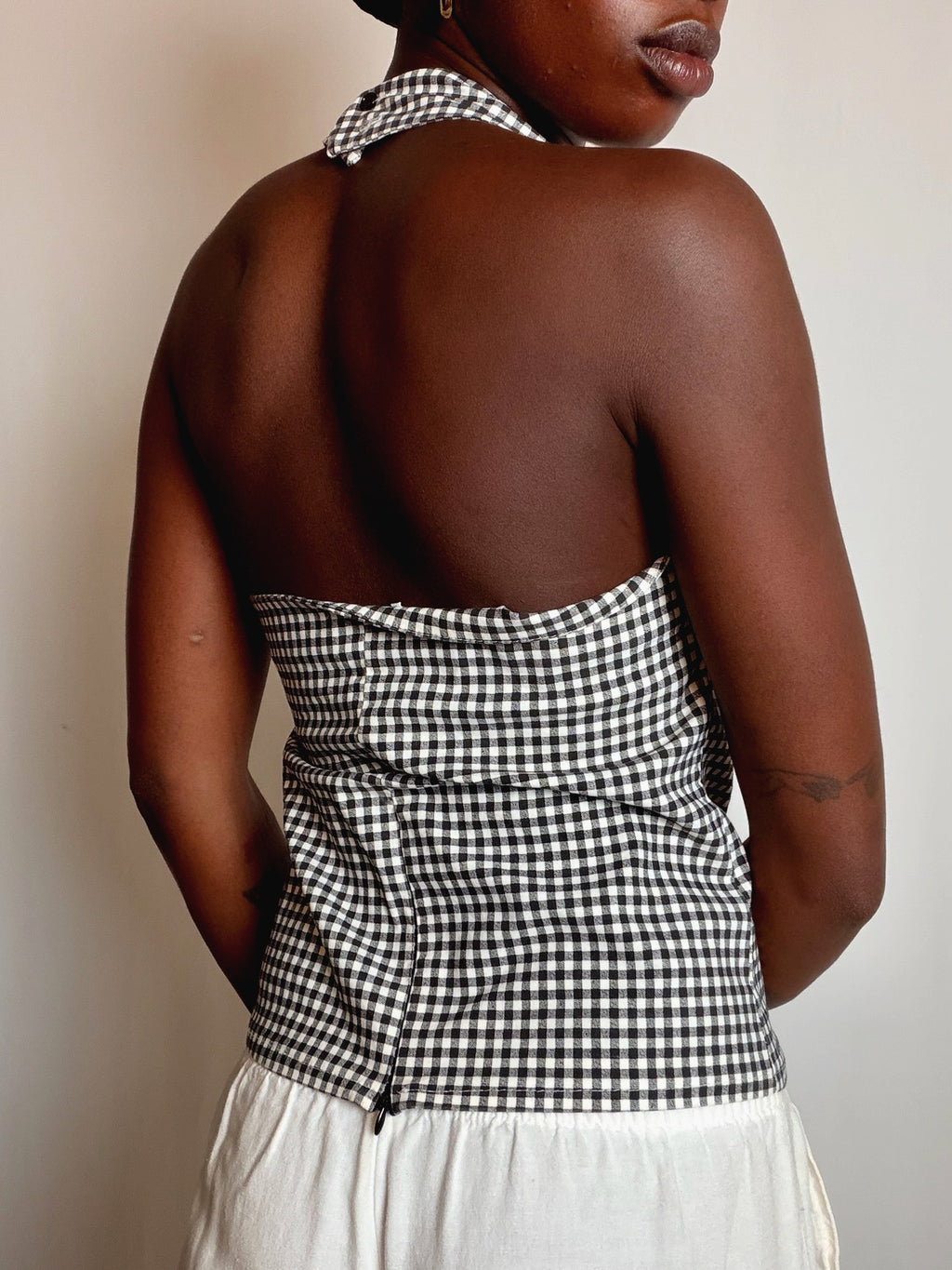 Top halter vichy noir et blanc L vintage