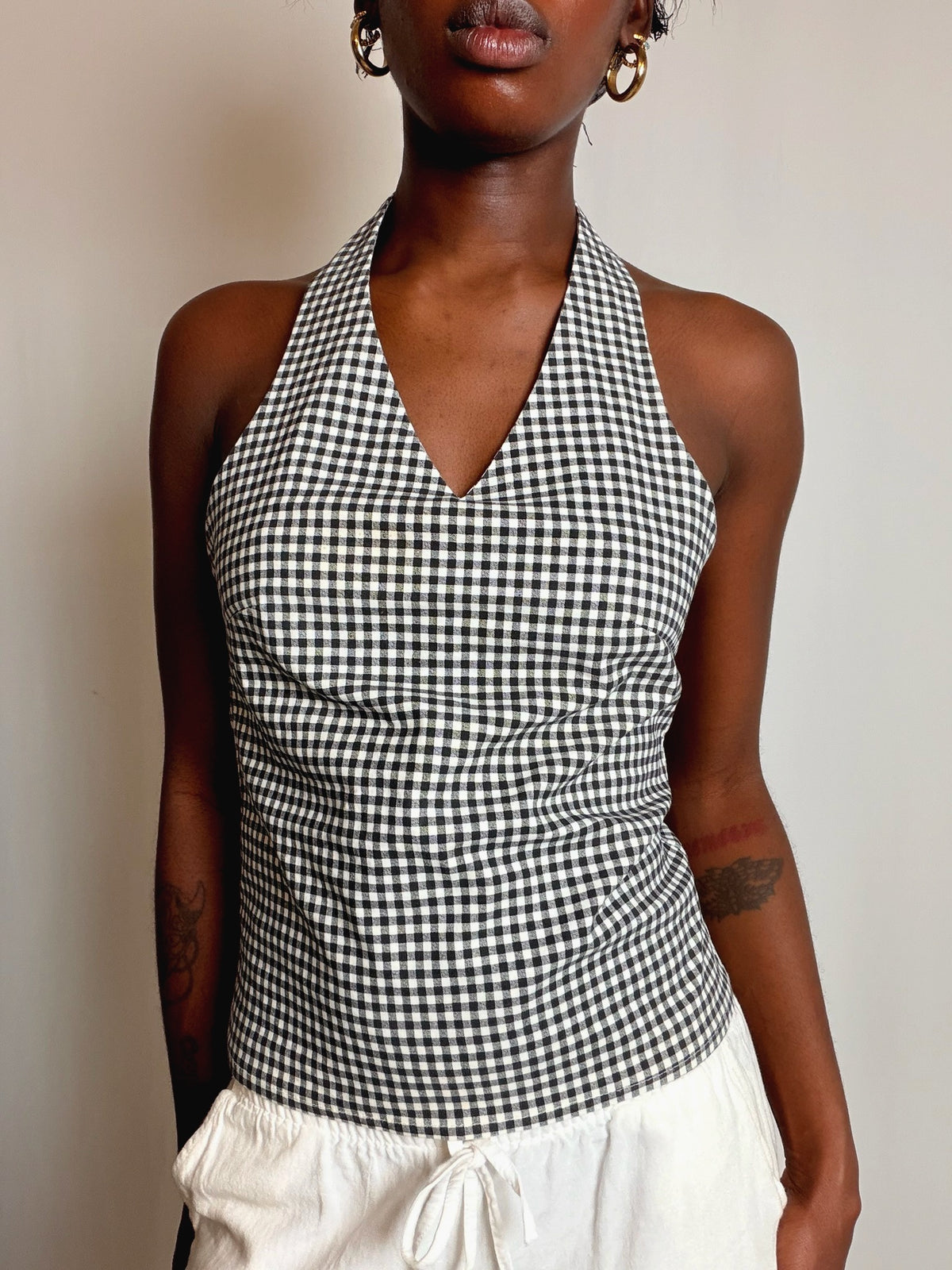 Top halter vichy noir et blanc L vintage