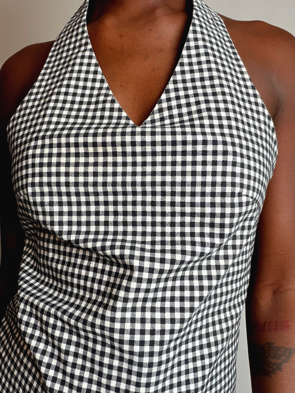 Top halter vichy noir et blanc L vintage