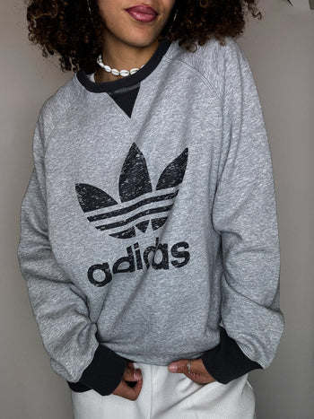 Sweat gris col rond ADIDAS L vintage