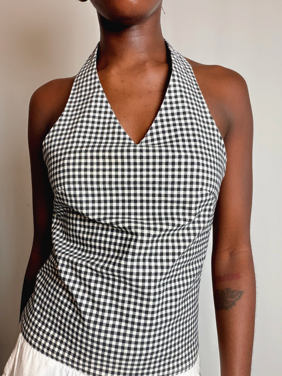 Top halter vichy noir et blanc L vintage