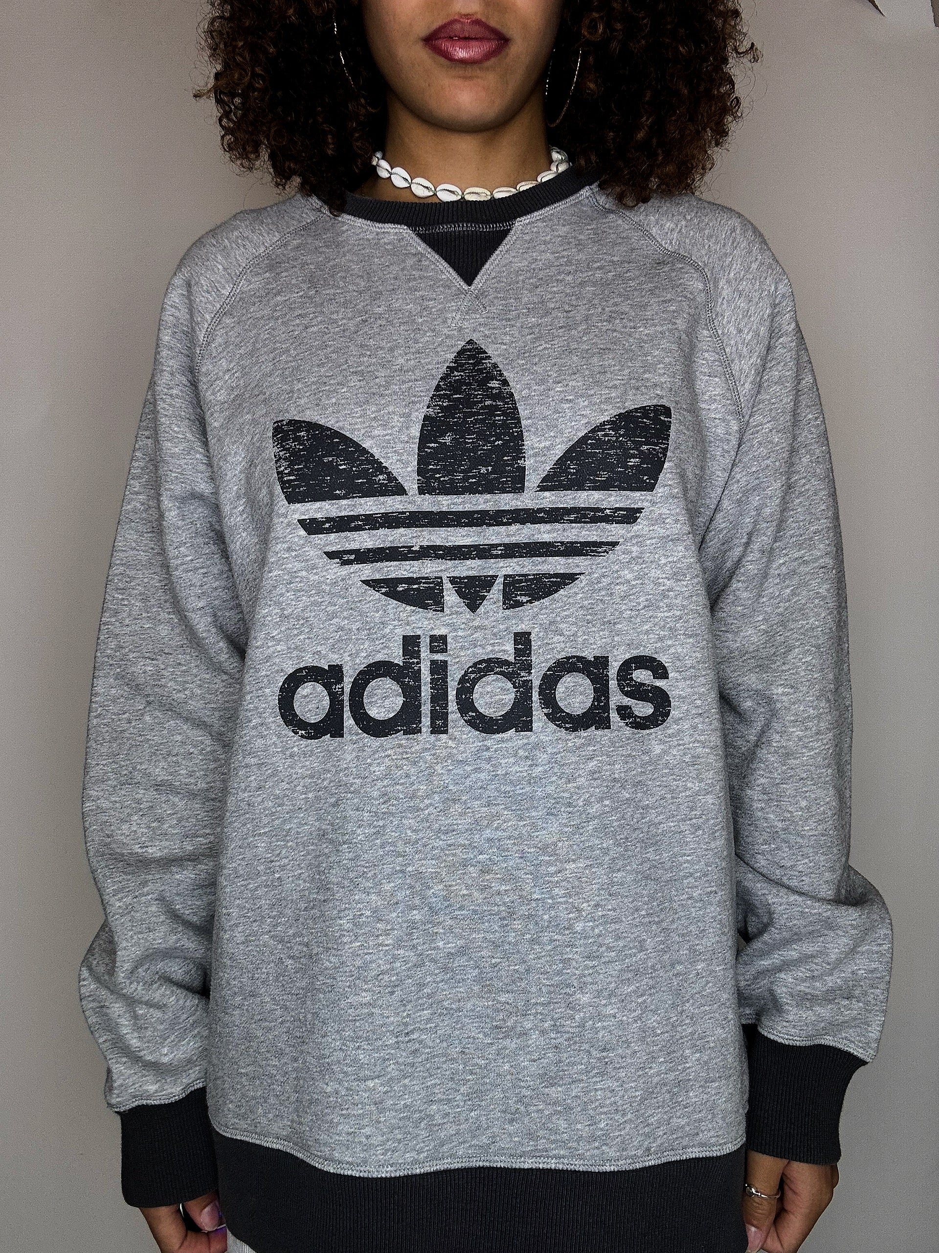 Sweat gris col rond ADIDAS L vintage