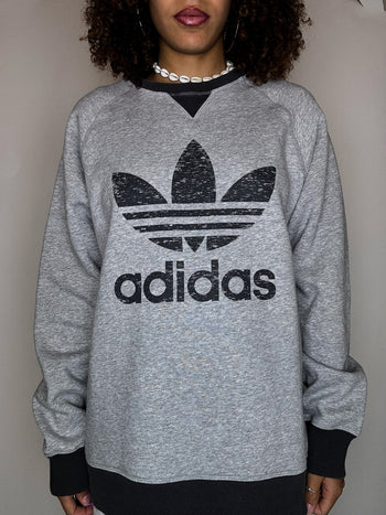 Sweat gris col rond ADIDAS L vintage
