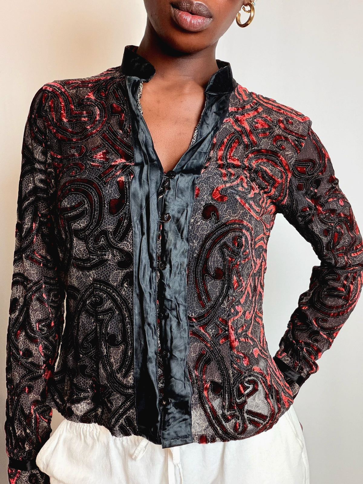 Chemisier avec insert en velours M vintage