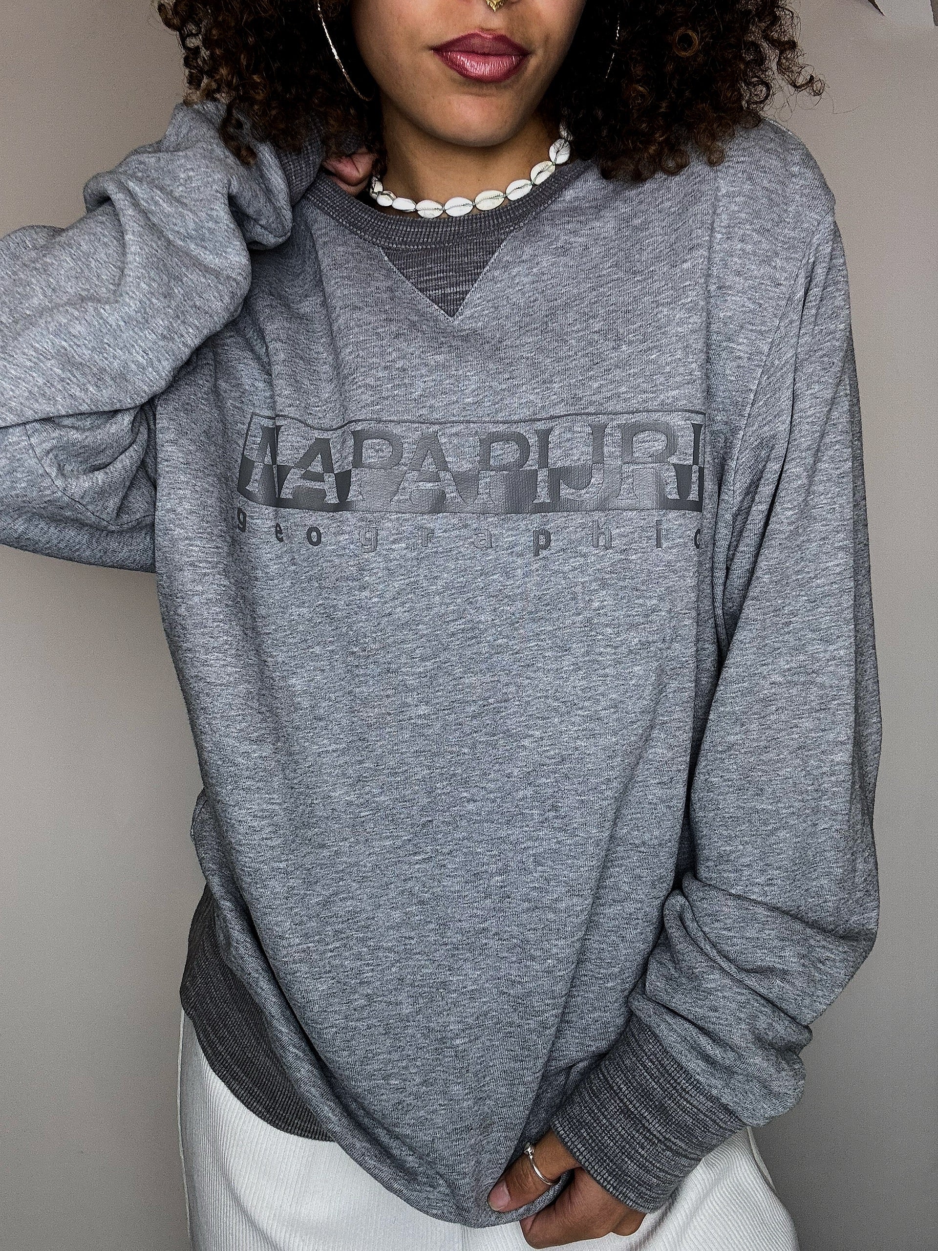 Graues Sweatshirt mit Rundhalsausschnitt, NAPAPIJRI M Vintage