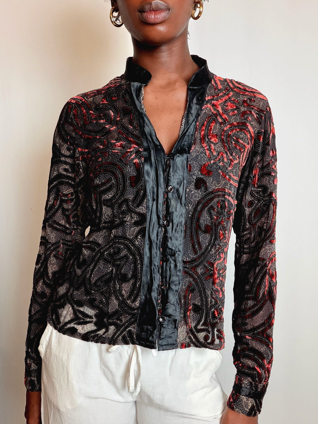 Chemisier avec insert en velours M vintage