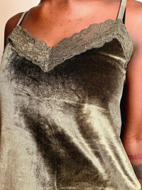 Top en velours kaki S vintage