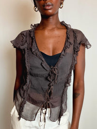 Top en soie brun S vintage