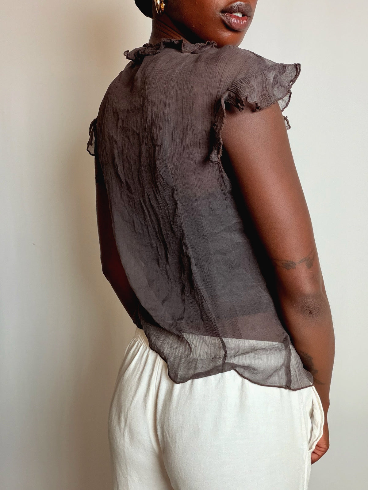 Top en soie brun S vintage