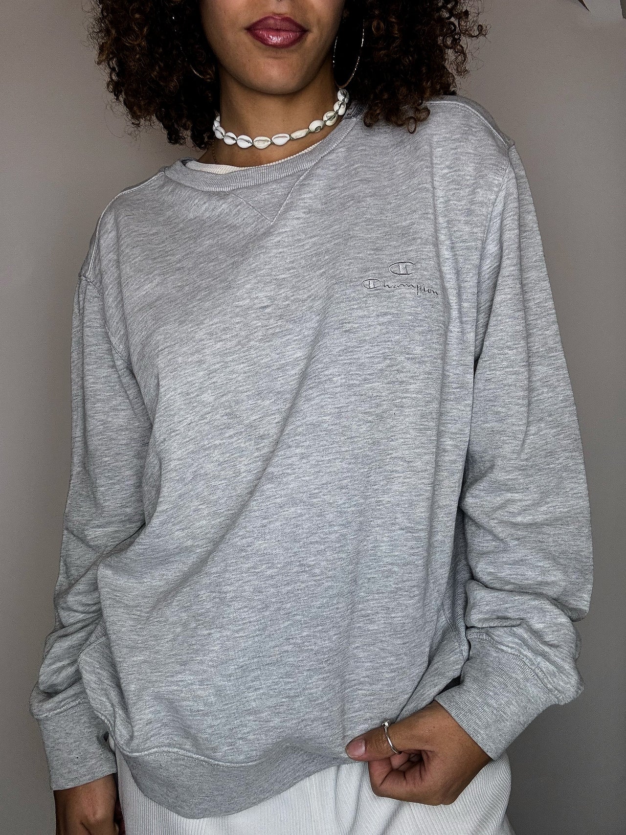 Sweat col rond gris CHAMPION L vintage