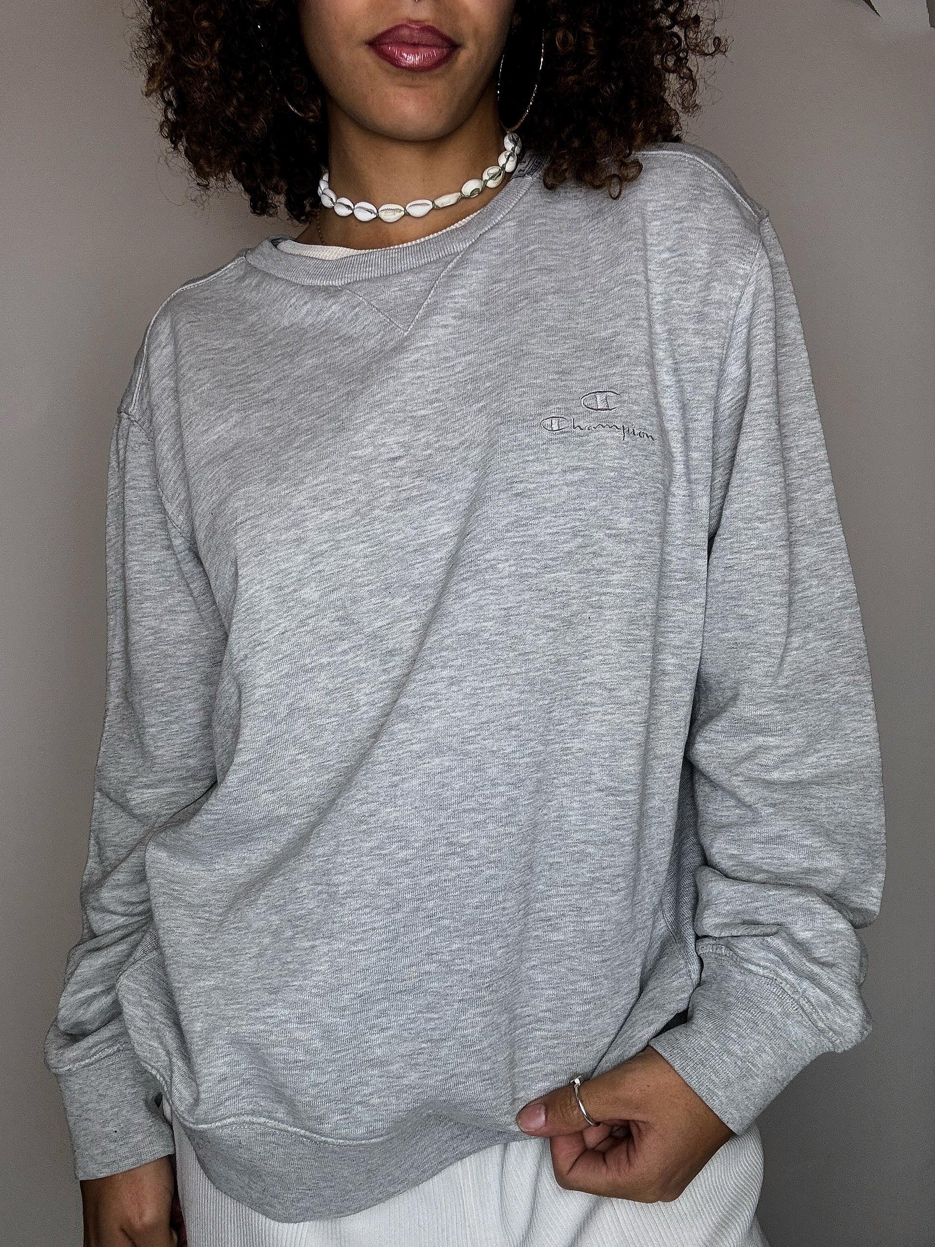 Sweat col rond gris CHAMPION L vintage