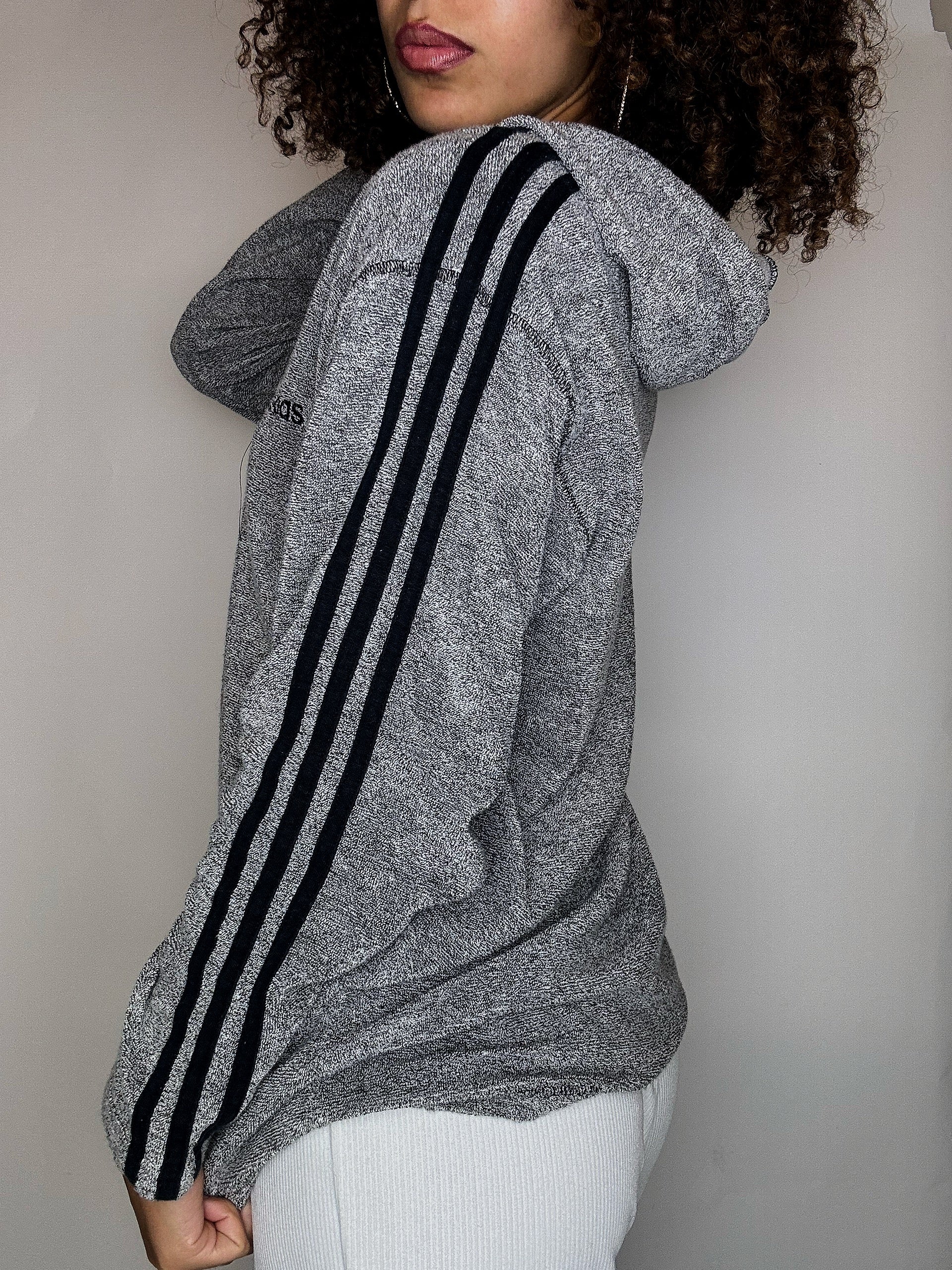 ADIDAS S vintage gray terrycloth hoodie