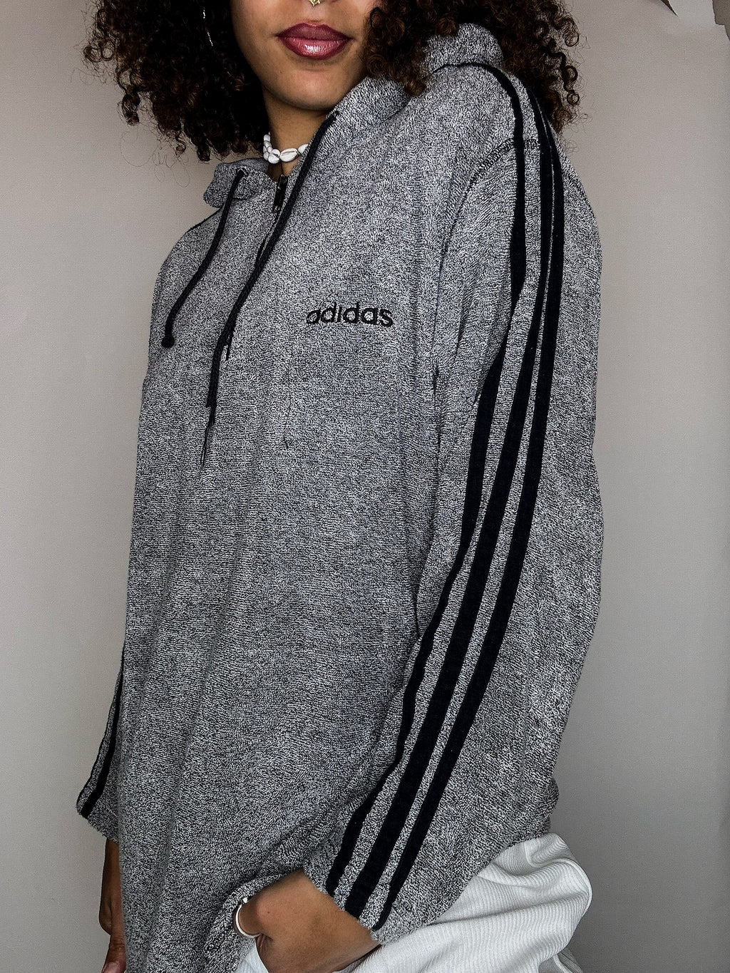 ADIDAS S vintage gray terrycloth hoodie