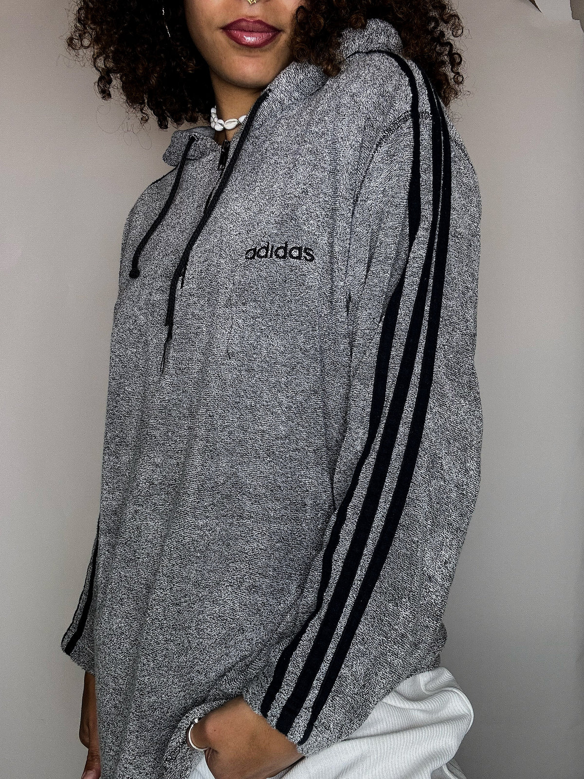 ADIDAS S vintage gray terrycloth hoodie