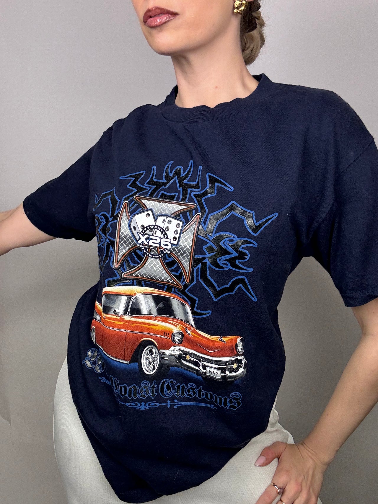 Navy racing t-shirt M vintage