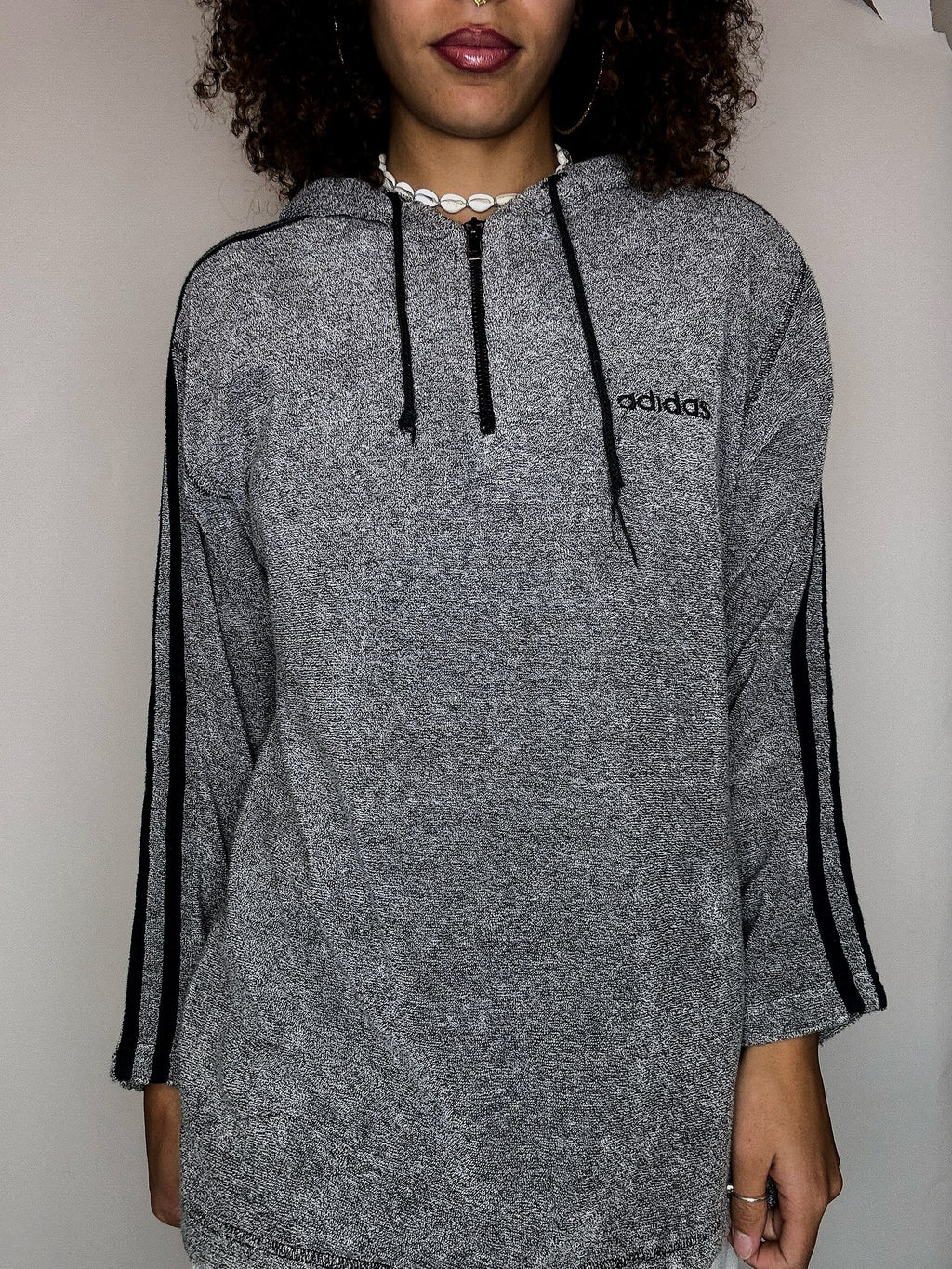 ADIDAS S vintage gray terrycloth hoodie