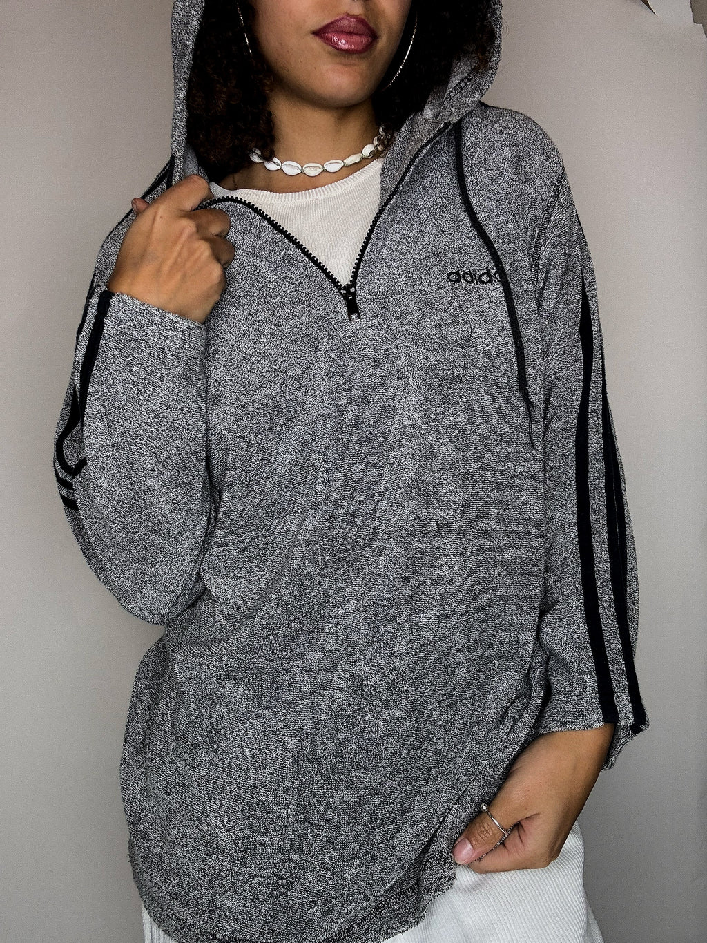 ADIDAS S vintage gray terrycloth hoodie