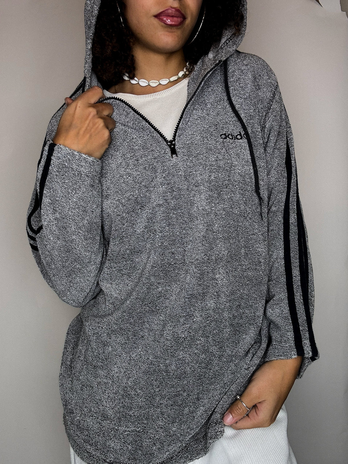 ADIDAS S vintage gray terrycloth hoodie