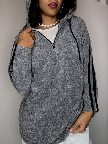 Sweat à capuche éponge gris ADIDAS S vintage