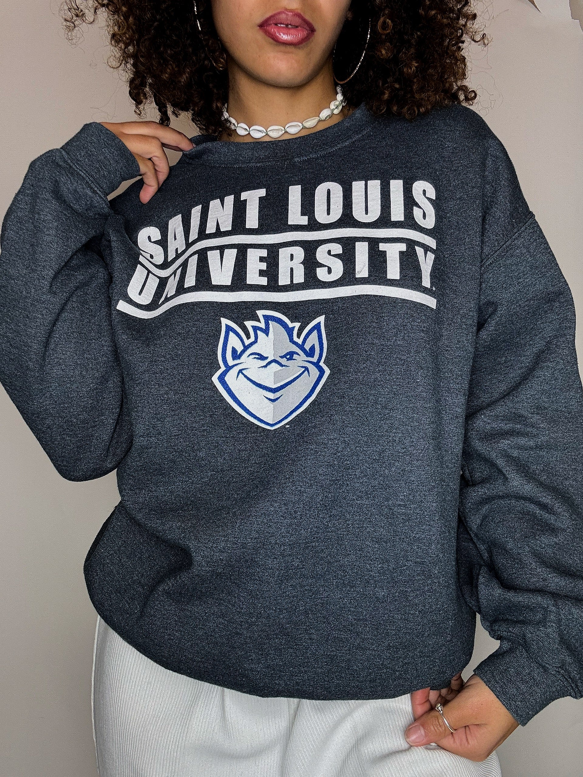 Sweat col rond bleu canard M vintage