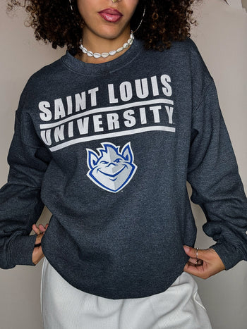 Sweat col rond bleu canard M vintage