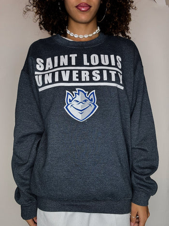 Sweat col rond bleu canard M vintage