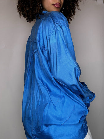 Chemise en soie bleue XL vintage