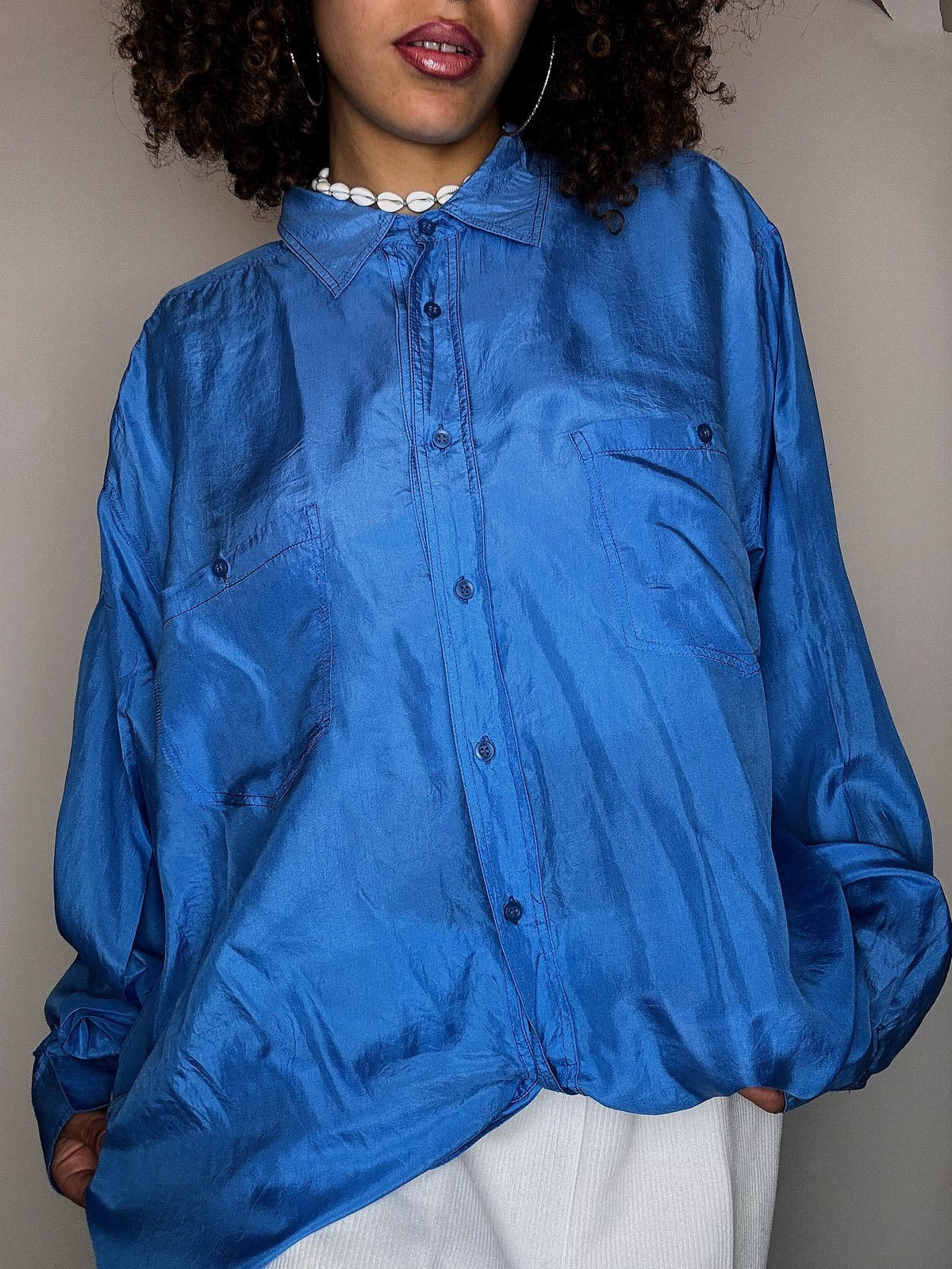 Vintage blue silk shirt XL