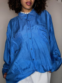 Vintage blue silk shirt XL