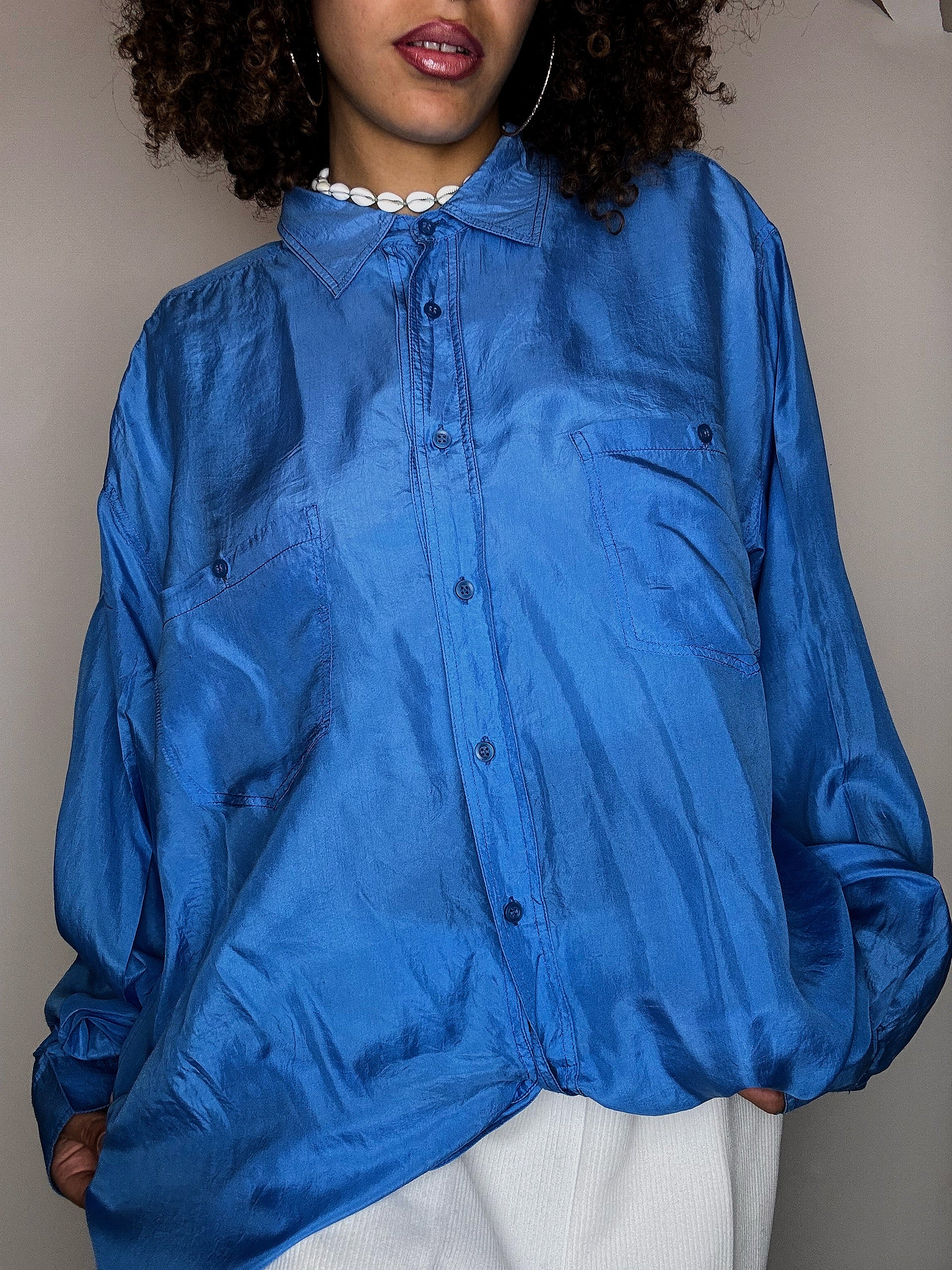 Vintage blue silk shirt XL