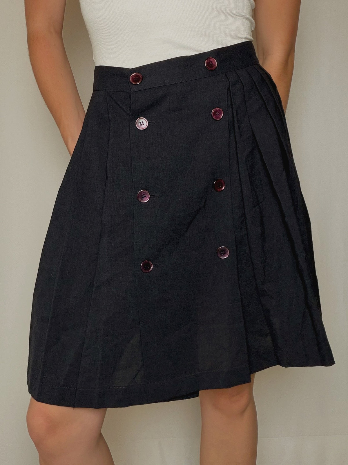 Jupe plissée en laine marine M vintage