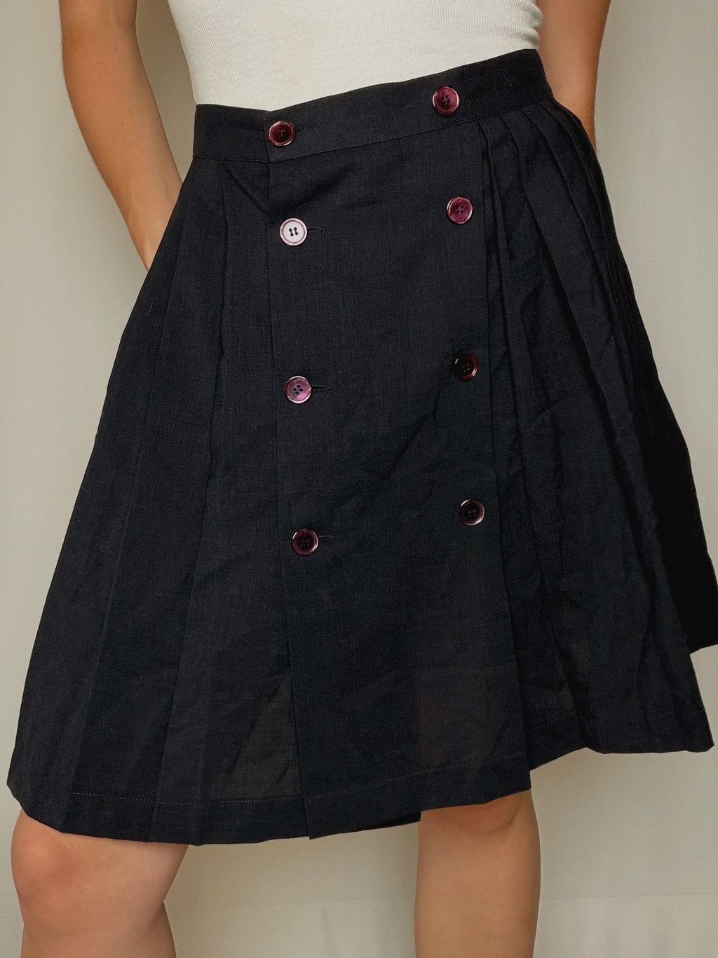 Jupe plissée en laine marine M vintage