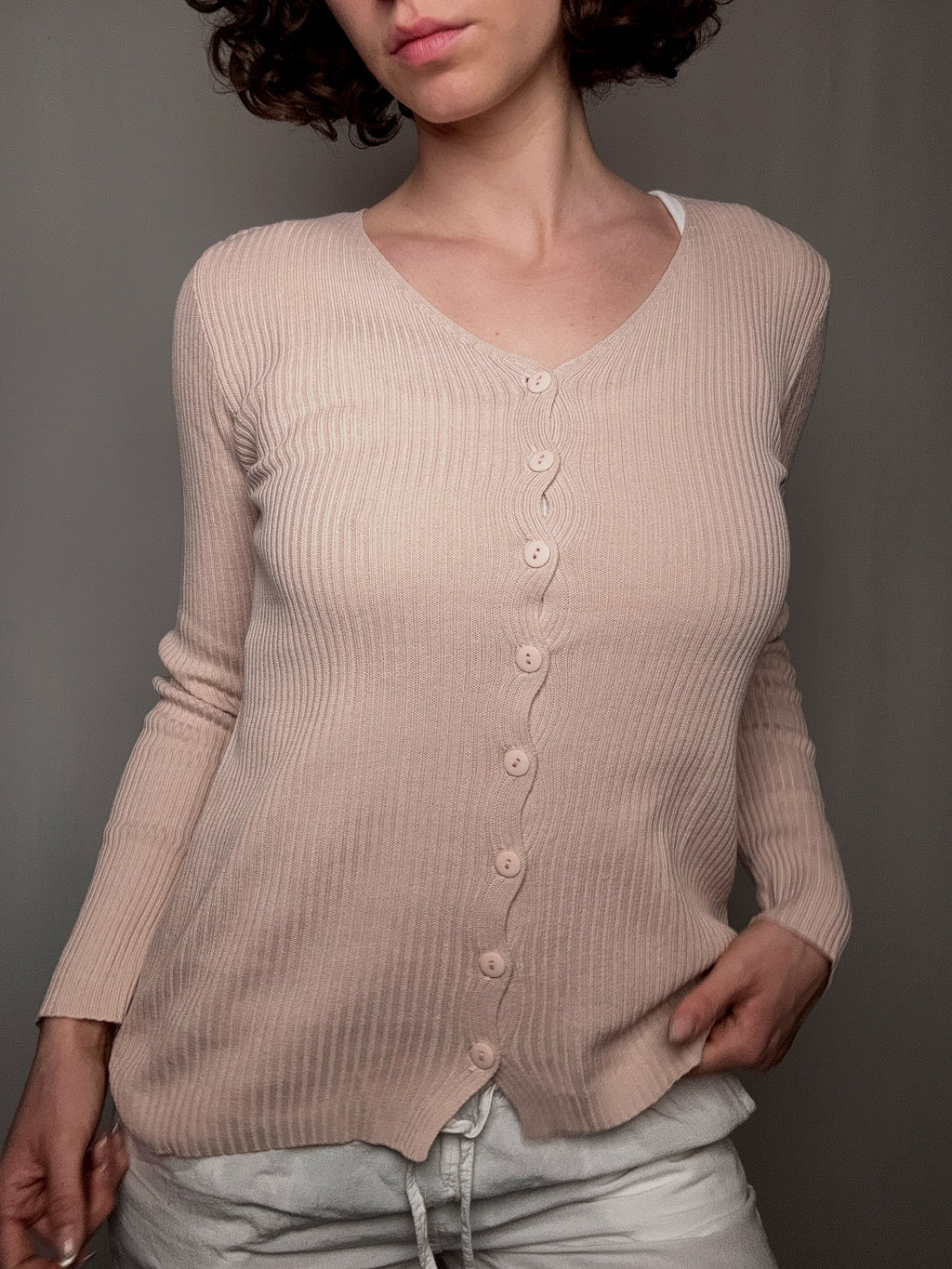 Petit cardigan rose poudré S vintage