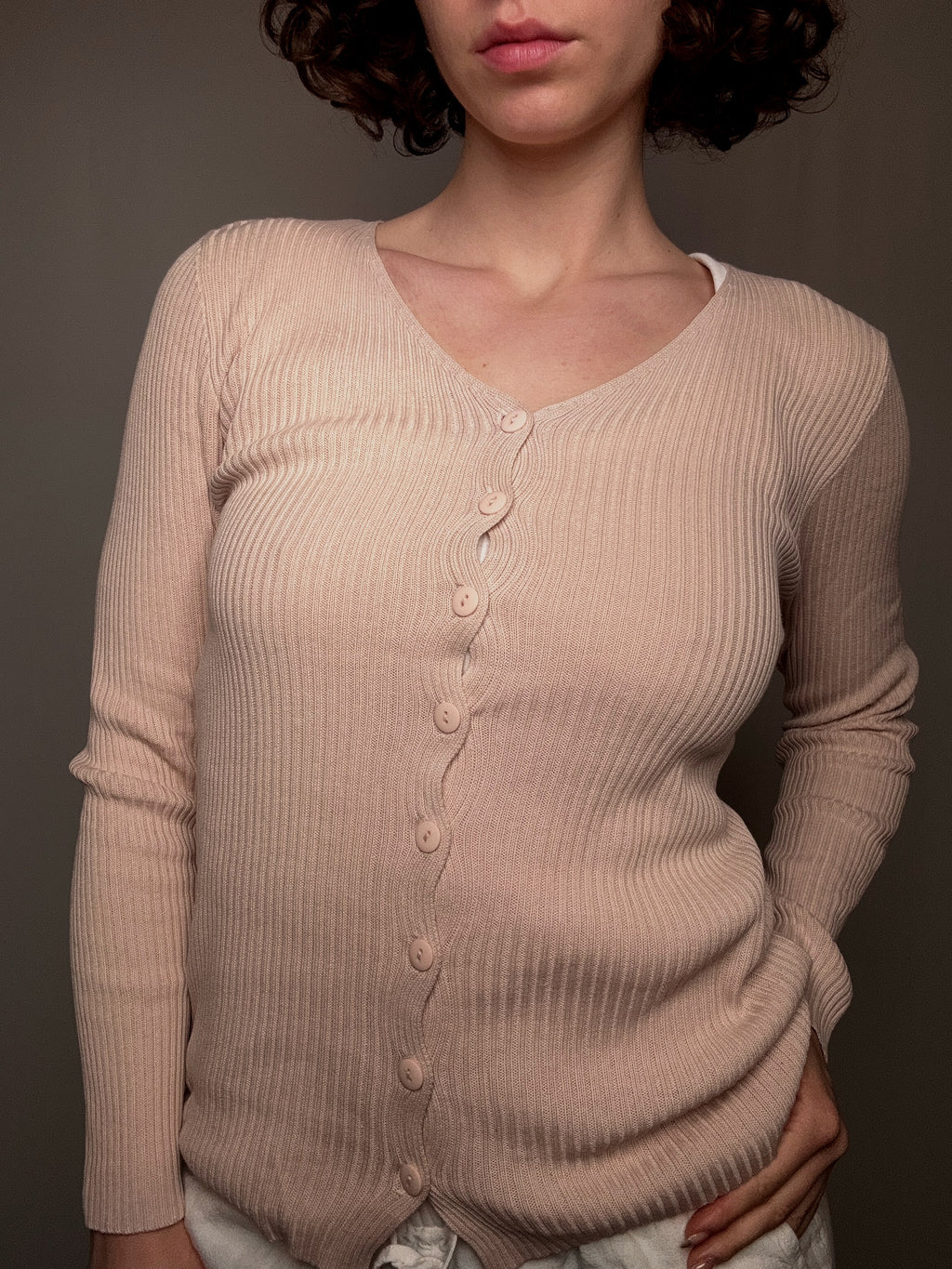 Petit cardigan rose poudré S vintage